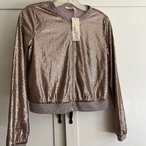 Mystree Gold Sequin Bomber Jacket